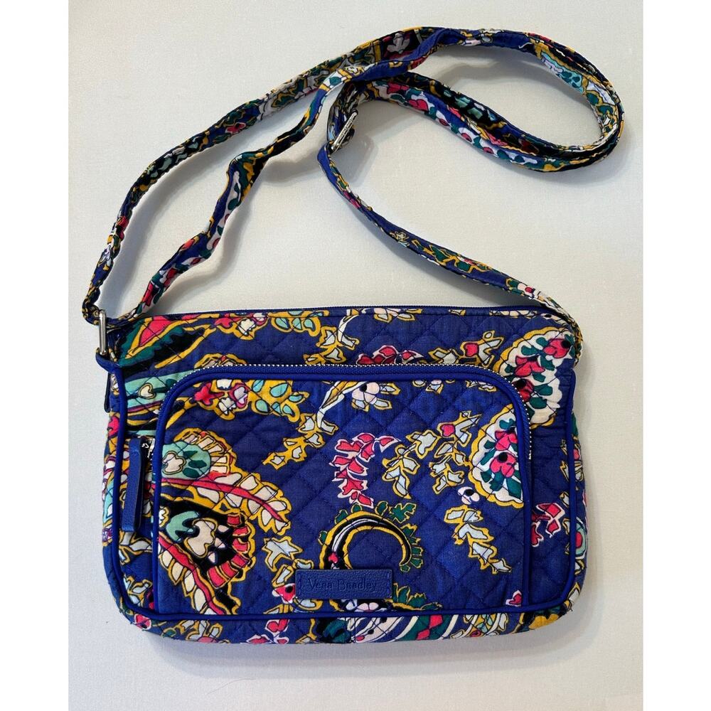 Vera Bradley Blue Crossbody Bag Romantic Paisely Pattern Quilted Medium EUC